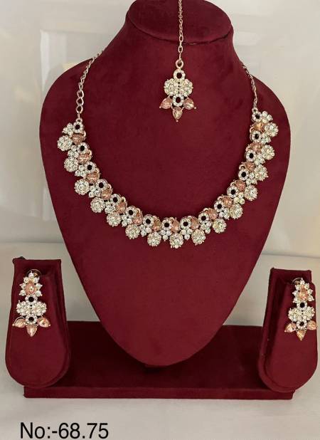 Nr Colour Diamond Necklace Mang tikka With Earring Catalog
